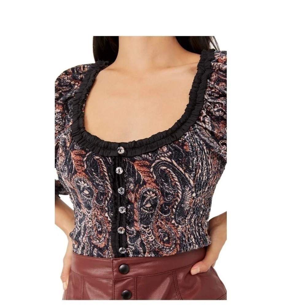 Free People navy blue Dare me velvet blouse XS NWT